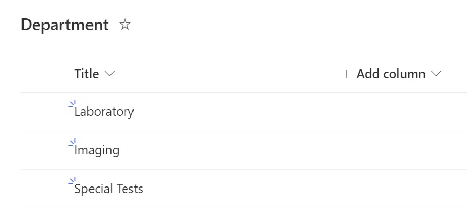 Department SharePoint List with only three entries