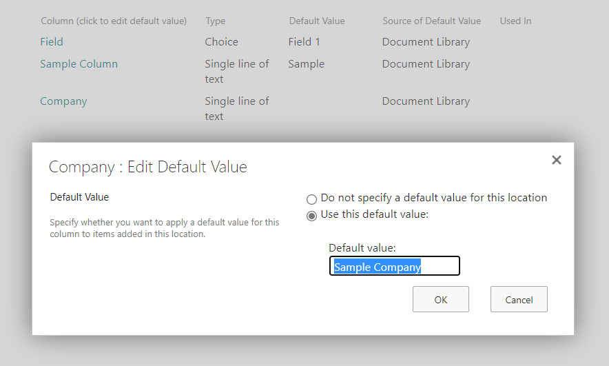 Provide a specific default value for the site-level column