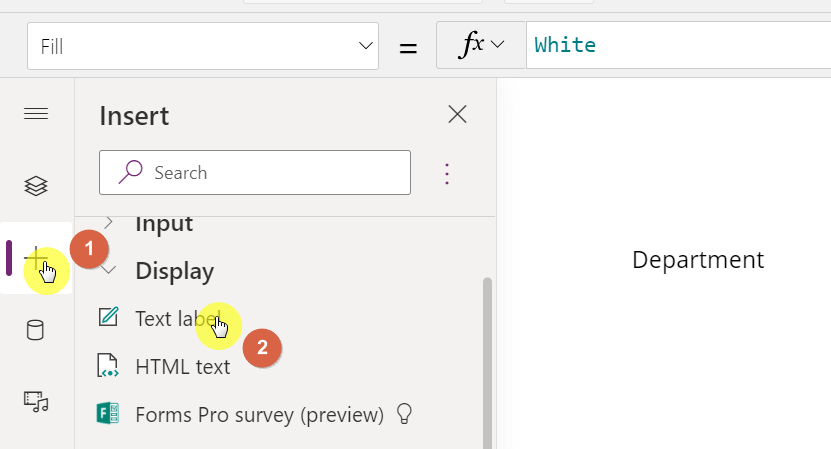 The text label can be found under the display group