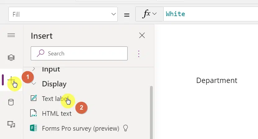 The text label can be found under the display group