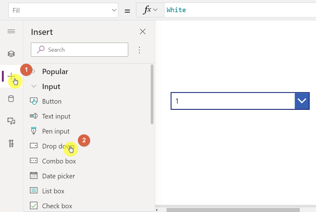 The dropdown option can be found under the input tab