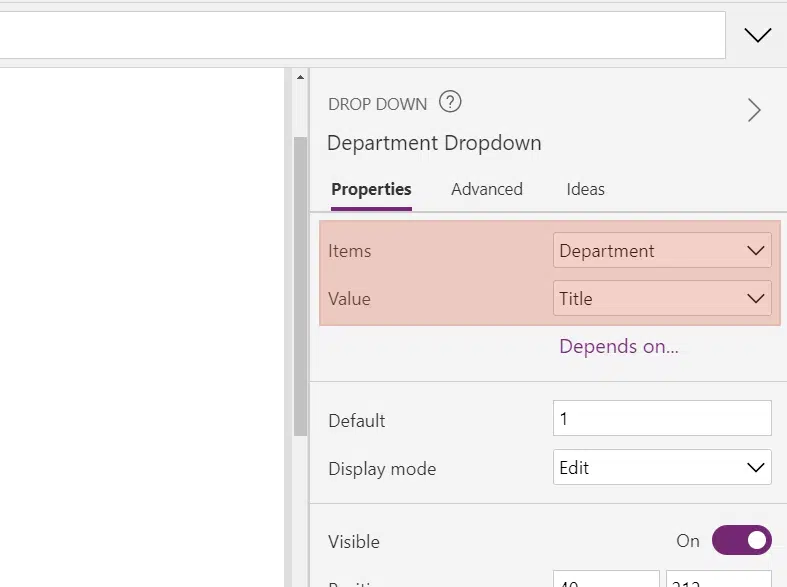 Change the items and value options of the dropdown