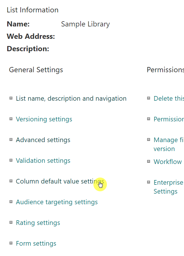 How to change the column default value settings