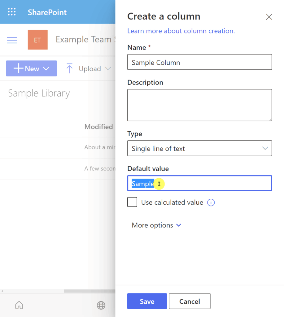 Indicate a default value for the library-level column