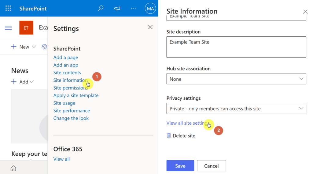 How to access the site settings page