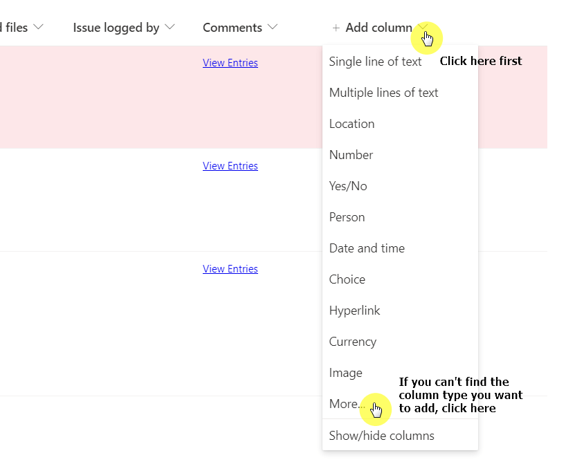 Click the add column button after the last column on the right