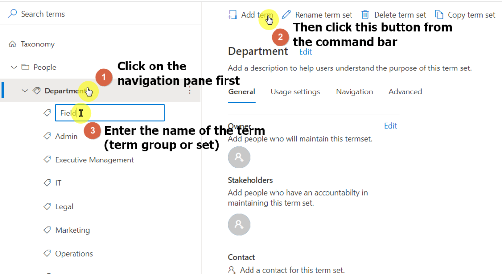 Click the add term button to add a new term