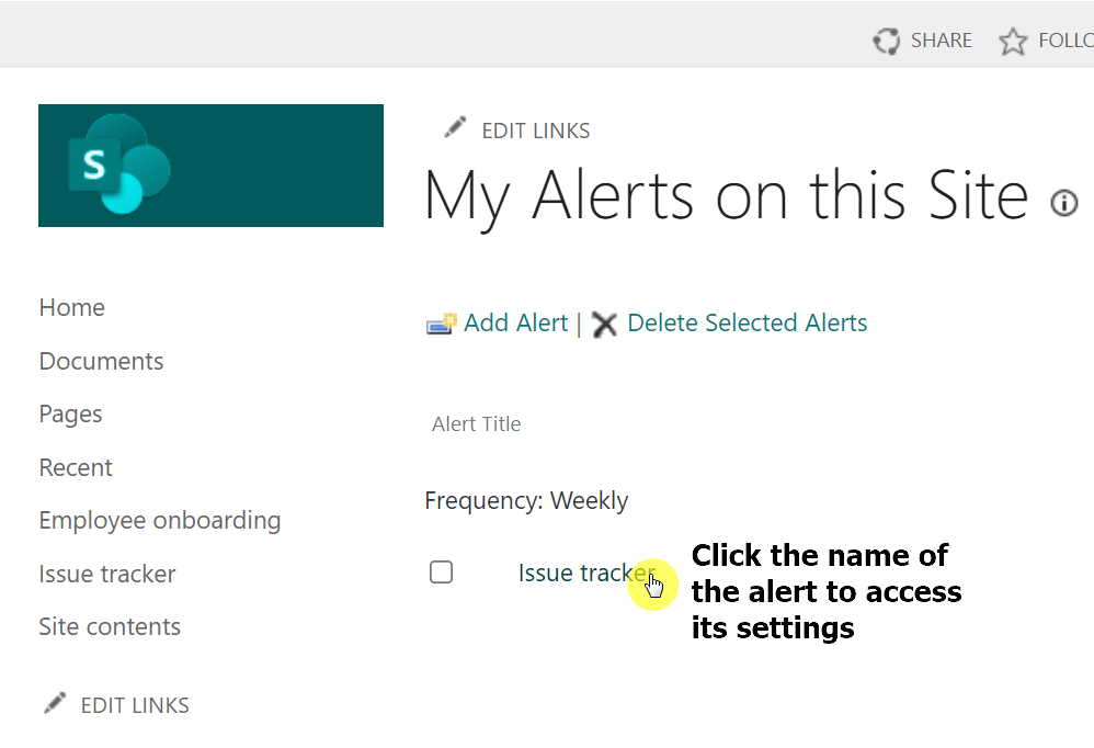 Click the alert's name to change its settings