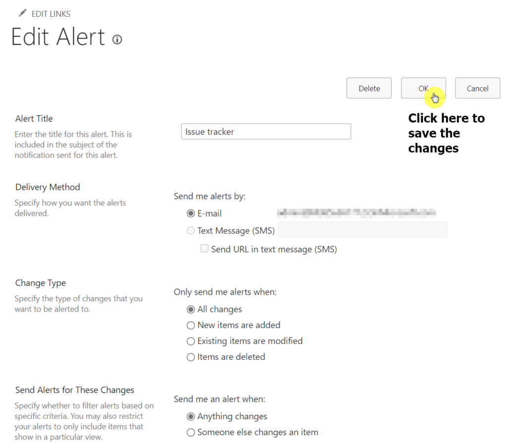 After making the changes, click the OK button to save the changes