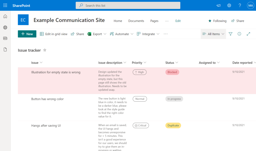 Create a free help desk solution lists with SharePoint's Issue tracker template