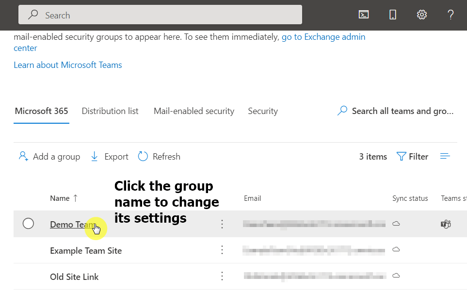 Click the name of the group to change its settings