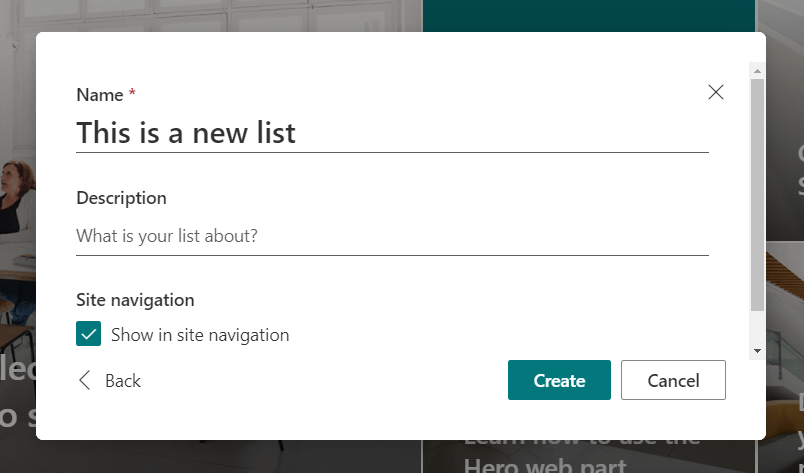 Give the new list a unique name and provide some description