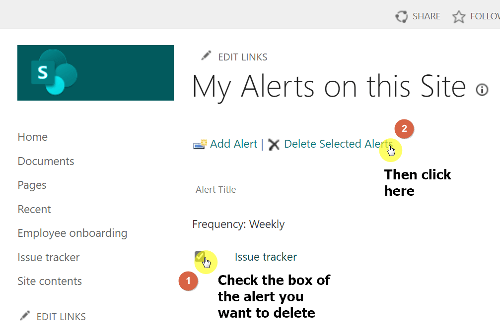 You need to select the alert first before you can delete it