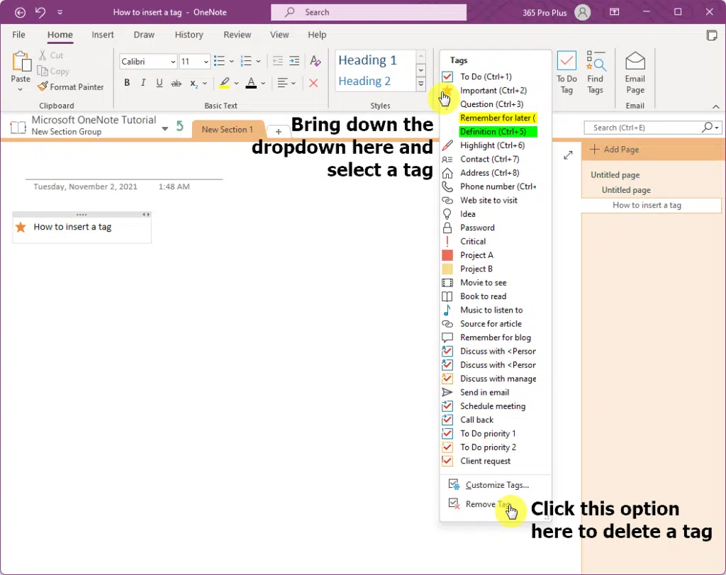 Bring down the tags dropdown and select a tag