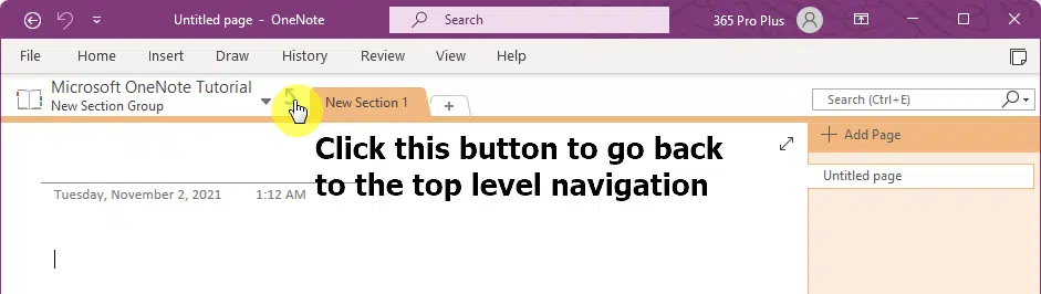 Click the back arrow button to go back to the top level navigation