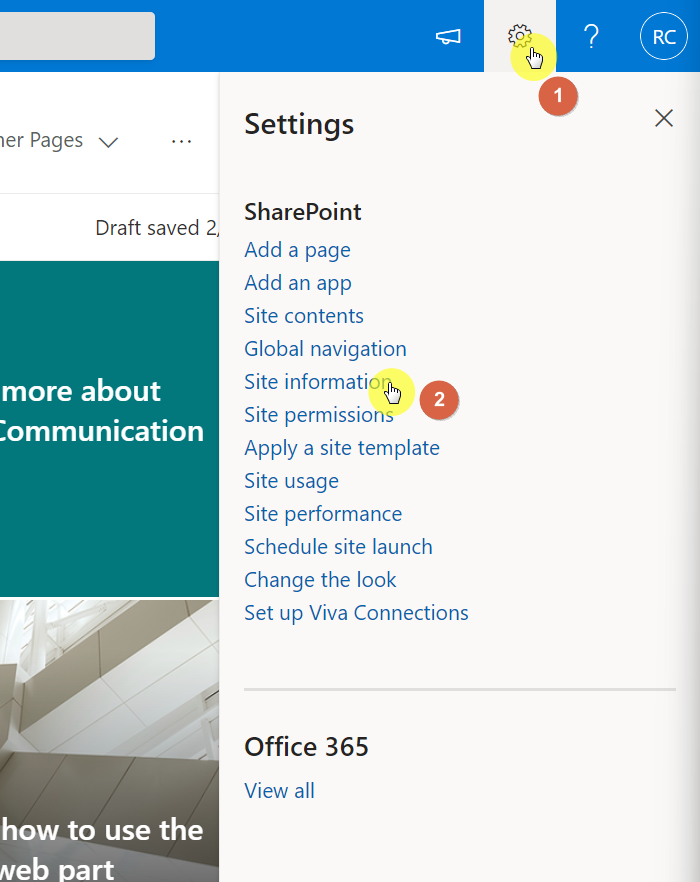 Click on the gear icon and select site information