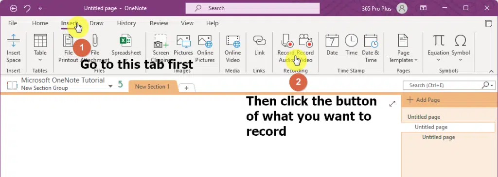 Go to the insert tab and click either record audio or record video