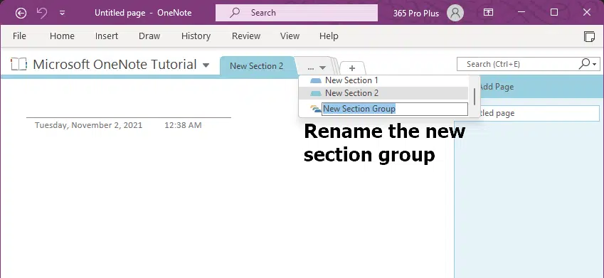 Rename the new section group