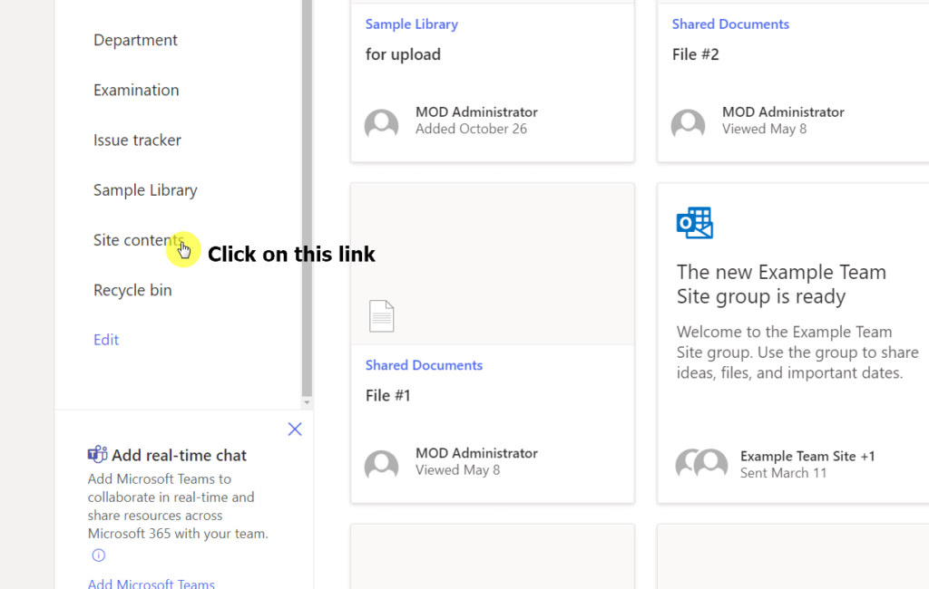 Click site contents from the quick launcher space