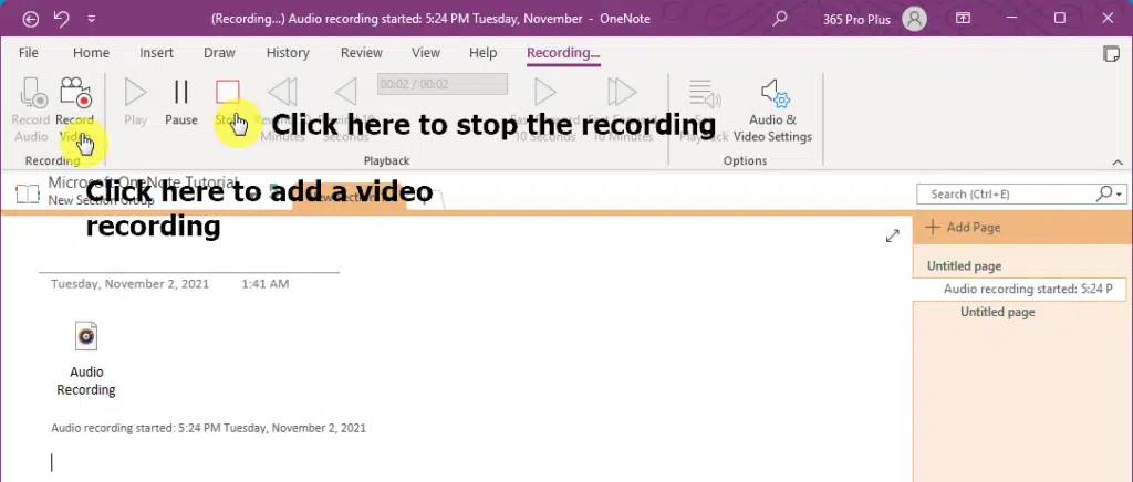 Click the stop button to stop the recording