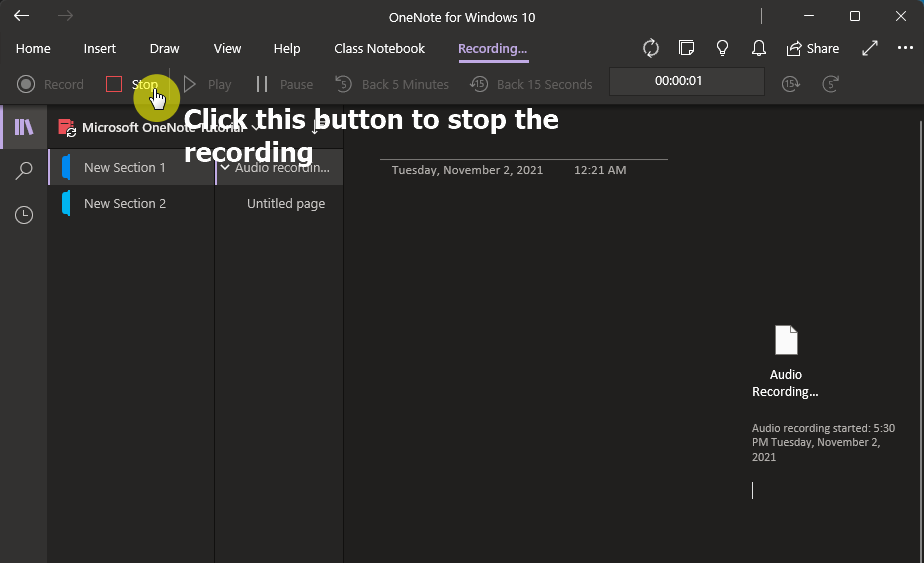 Click the stop button to stop the recording