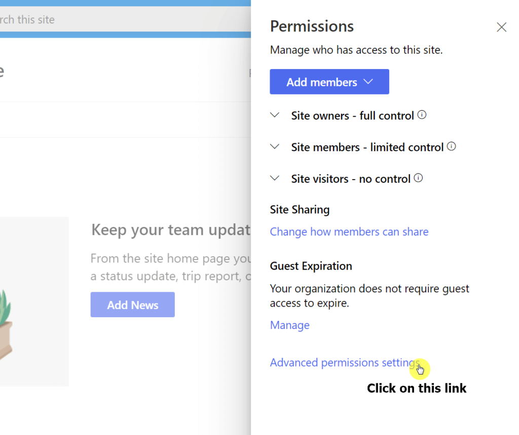 Click on the advanced permission settings link
