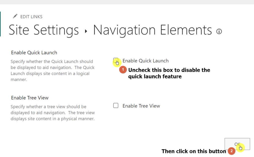 Uncheck the box first to disable the quick launch feature and click on the ok button