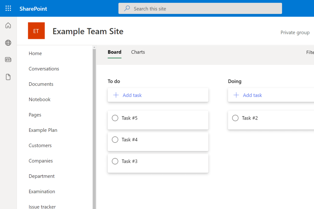 Example plan showing the Kanban board view