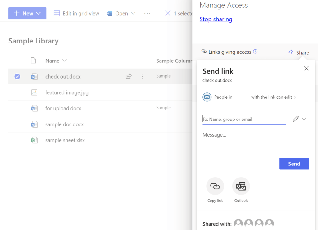 Send link and manage access of individual files