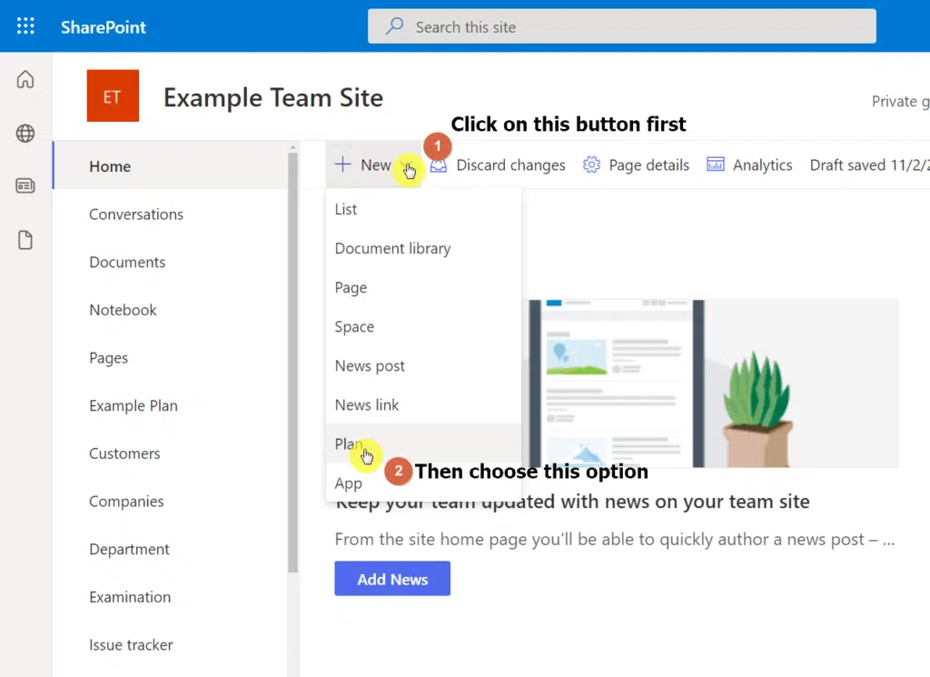 Click the new button and select plan