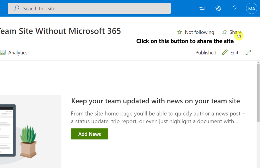 Click on the share button on the site