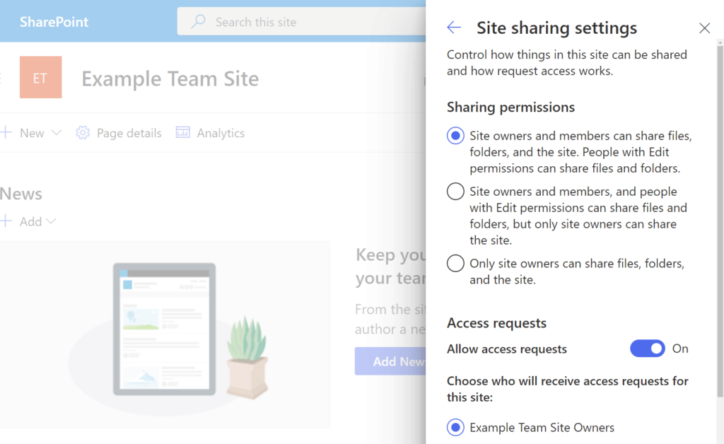 Control how things in this site can be shared and how request access works