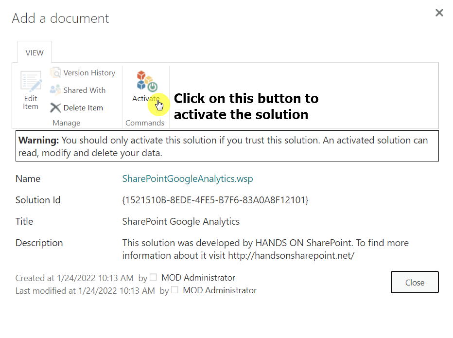 Click on the activate button