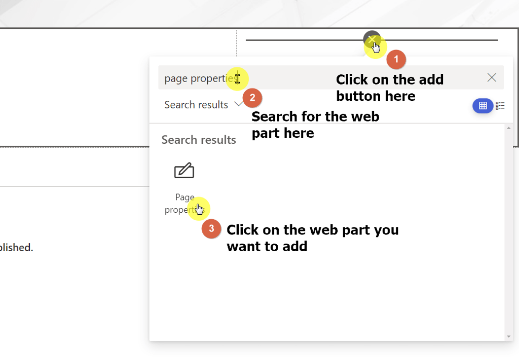 Click on the add button on the section and search and click on the web part you want to add