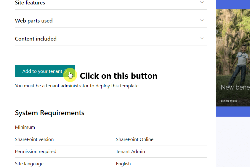 Click on the add to your tenant button