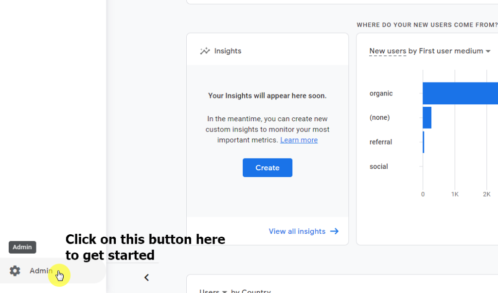 Click on the admin button on your Google Analytics account