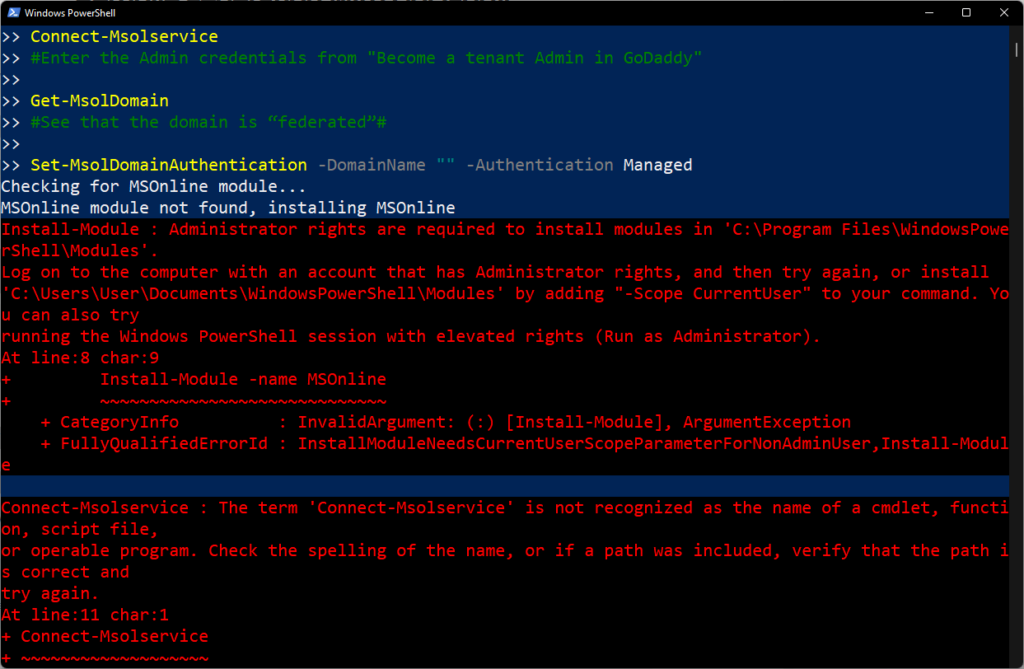Administrator rights are required to install modules