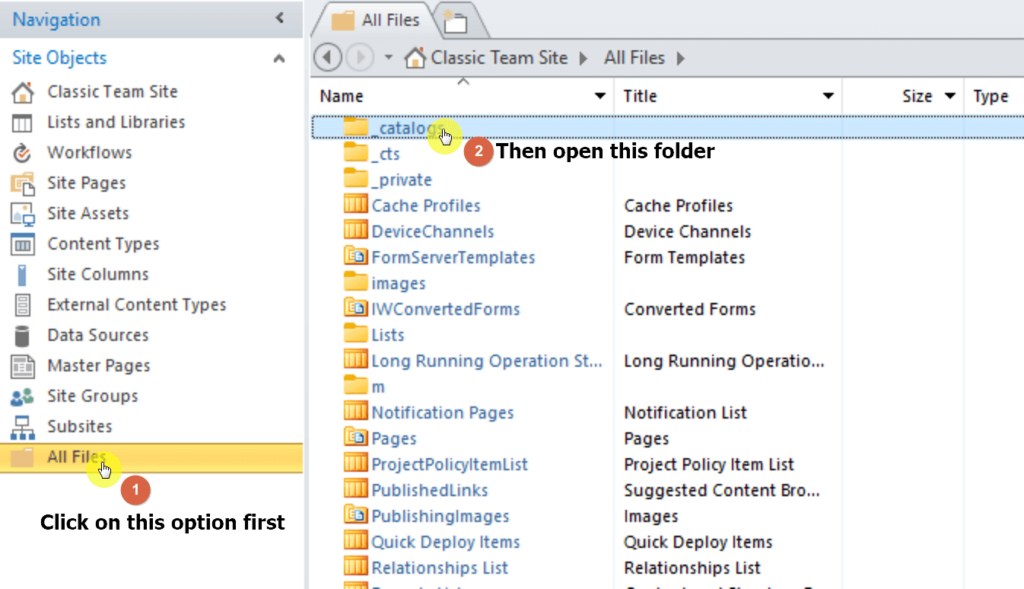 Click on the all files option from the navigation panel and open the catalogs folder