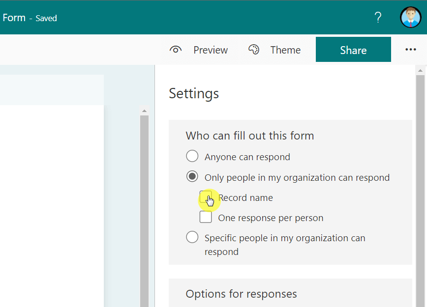 Do not record name and email of form respondent