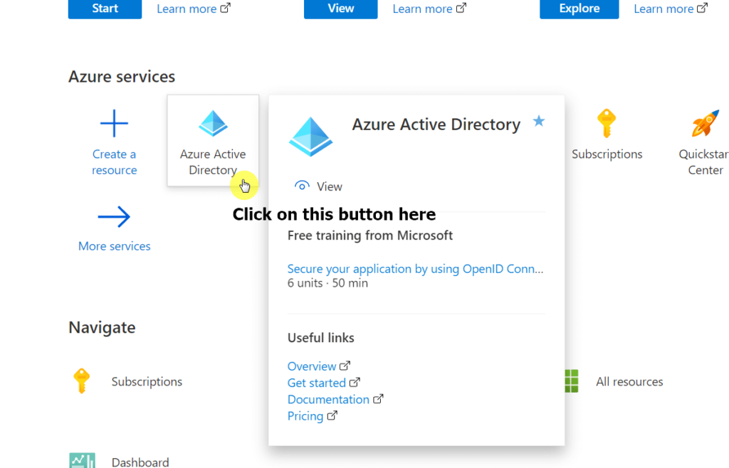 Click on the Azure Active Directory button
