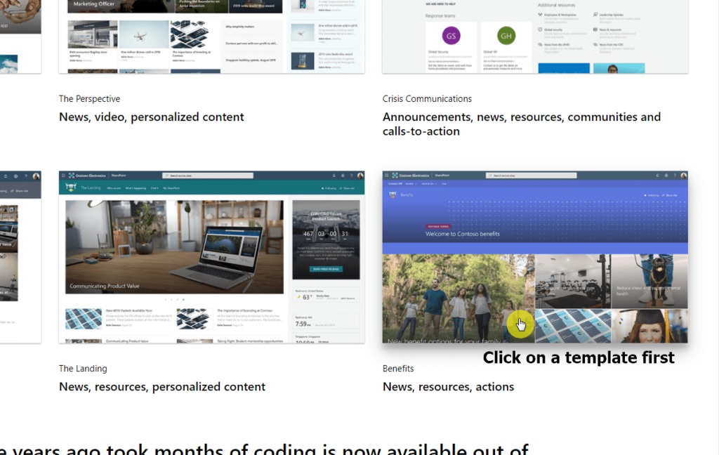 Click on the benefits template