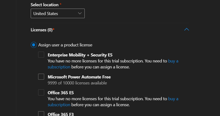 Buy a subscription before you can assign a license.