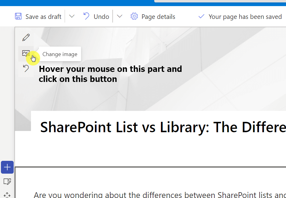 Hover your mouse on the image part and click on the change image button