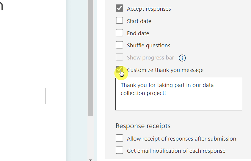 Customize thank you message