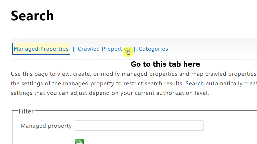 Go to the crawled properties tab