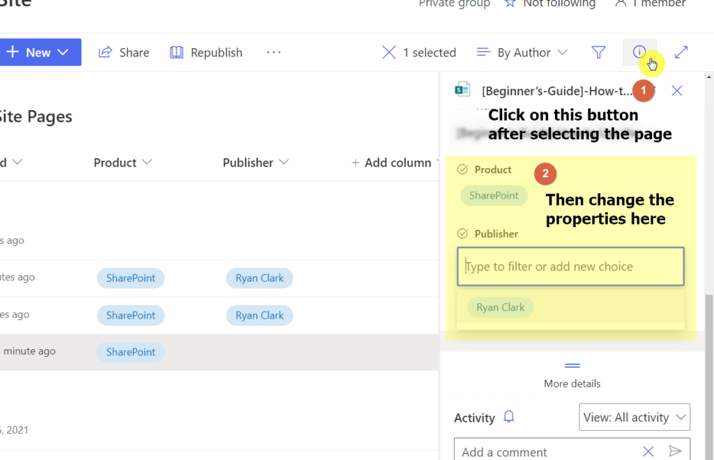 Click on the info button and change the properties from the right panel