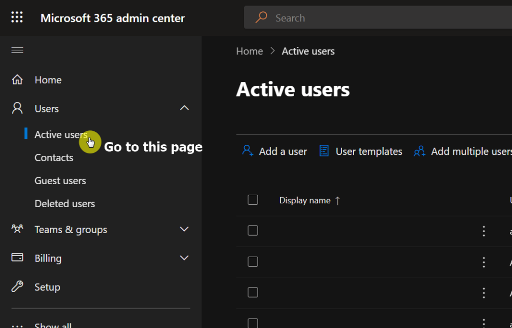 Go to the active users page