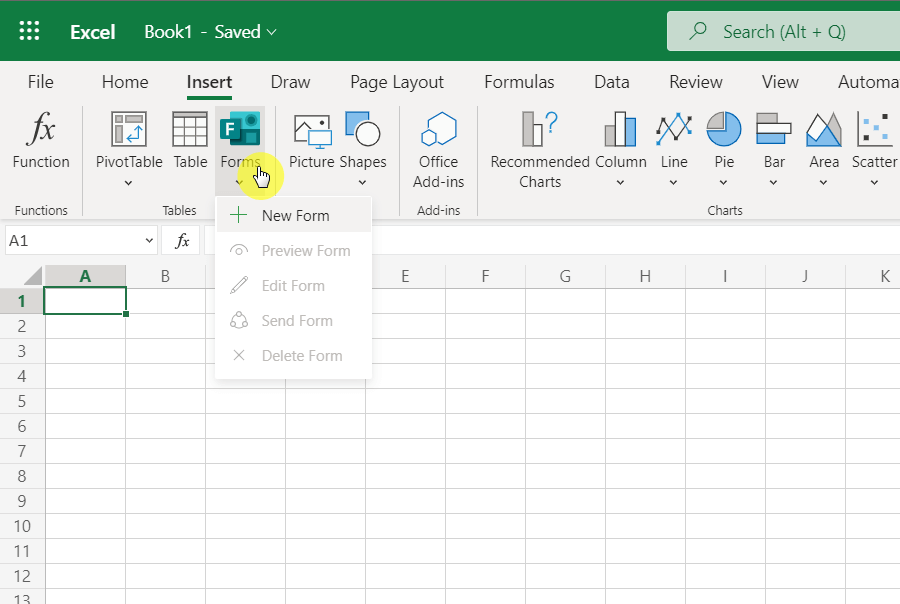 How to add a new Microsoft Form in Excel