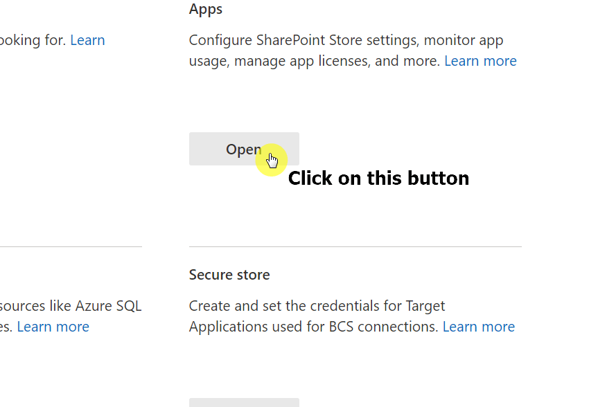 Click on the open button for the apps features