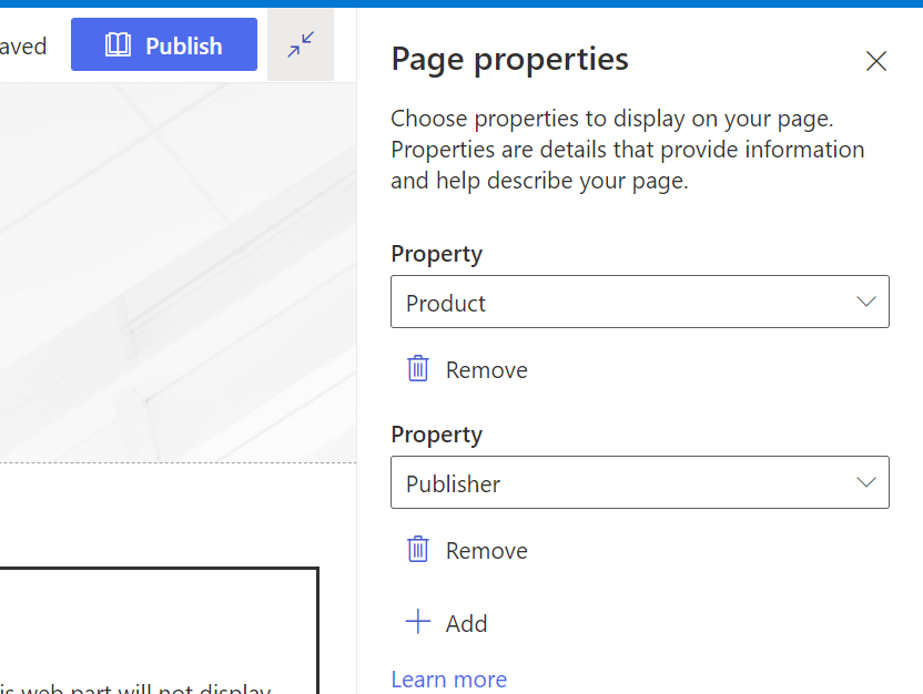 Choose the properties to display on your page